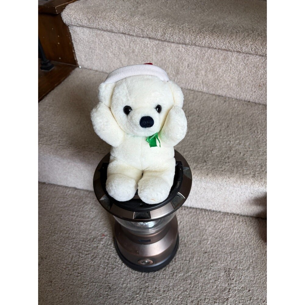 Holiday Bear Plush with Santa Hat & Green Ribbon – Christmas Decor
